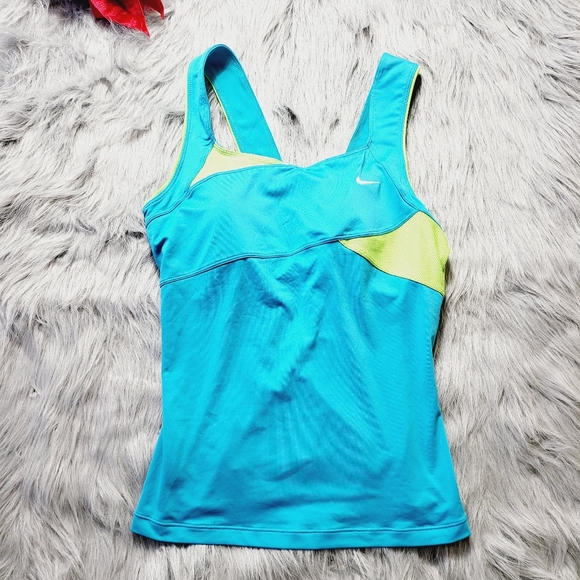 NIKE Dri Fit Women's Active Top Blue Green Size M - Picture 1 of 5